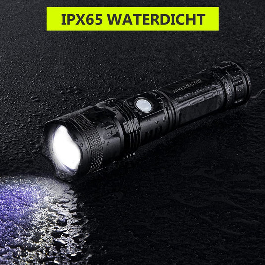 Hikemeister ® PRO Militaire LED Zaklamp - USB-C Oplaadbaar - 3000 lumen - 5000mAh Batterij - met holster -2 Jaar Garantie!