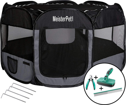 Meisterpet - XXL Opvouwbare puppyren - 130 x 130 x 60 cm - met gratis dieren verzorging set t.w.v. €19.99