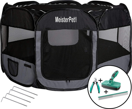 Meisterpet - XXL Opvouwbare puppyren - 130 x 130 x 60 cm - met gratis dieren verzorging set t.w.v. €19.99