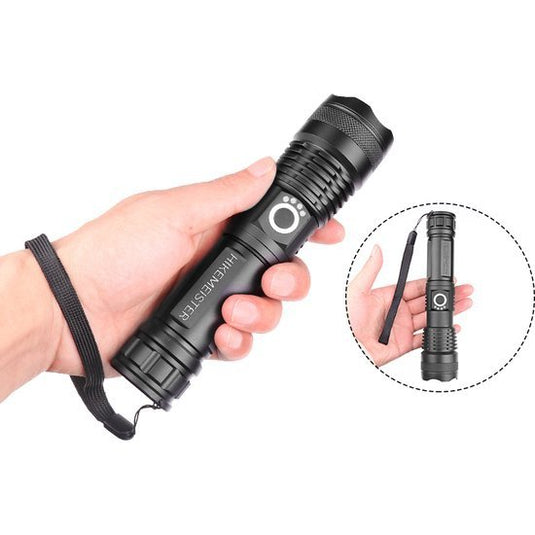 Hikemeister ® PRO Militaire LED Zaklamp - USB-C Oplaadbaar - 3000 lumen - 5000mAh Batterij - met holster -2 Jaar Garantie!