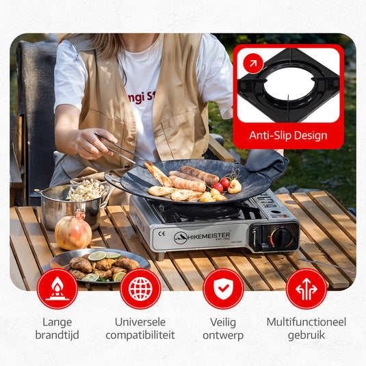 Hikemeister ® camping kooktoestel 1 pit 2200 KW draagbaar - Grijs