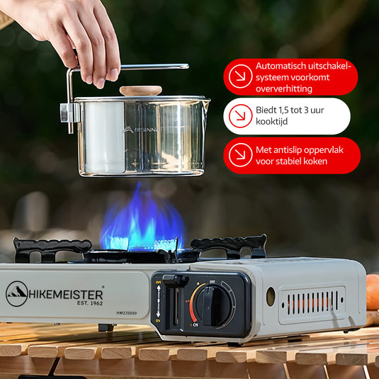 Hikemeister ® camping kooktoestel 1 pit 2200 KW draagbaar - Grijs