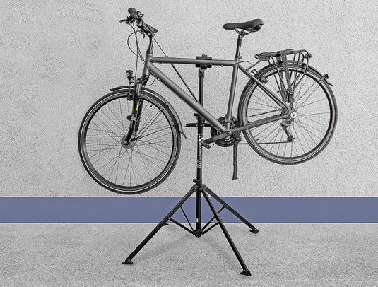 Hikemeister ® Fiets ophangsysteem - fiets reparatiestandaard Montagestandaard - Tot 35 kg - Fietsreparatie Ebike - MTB -alle fietsen - Incl. Stuurhouder - Zwart - magneetbak